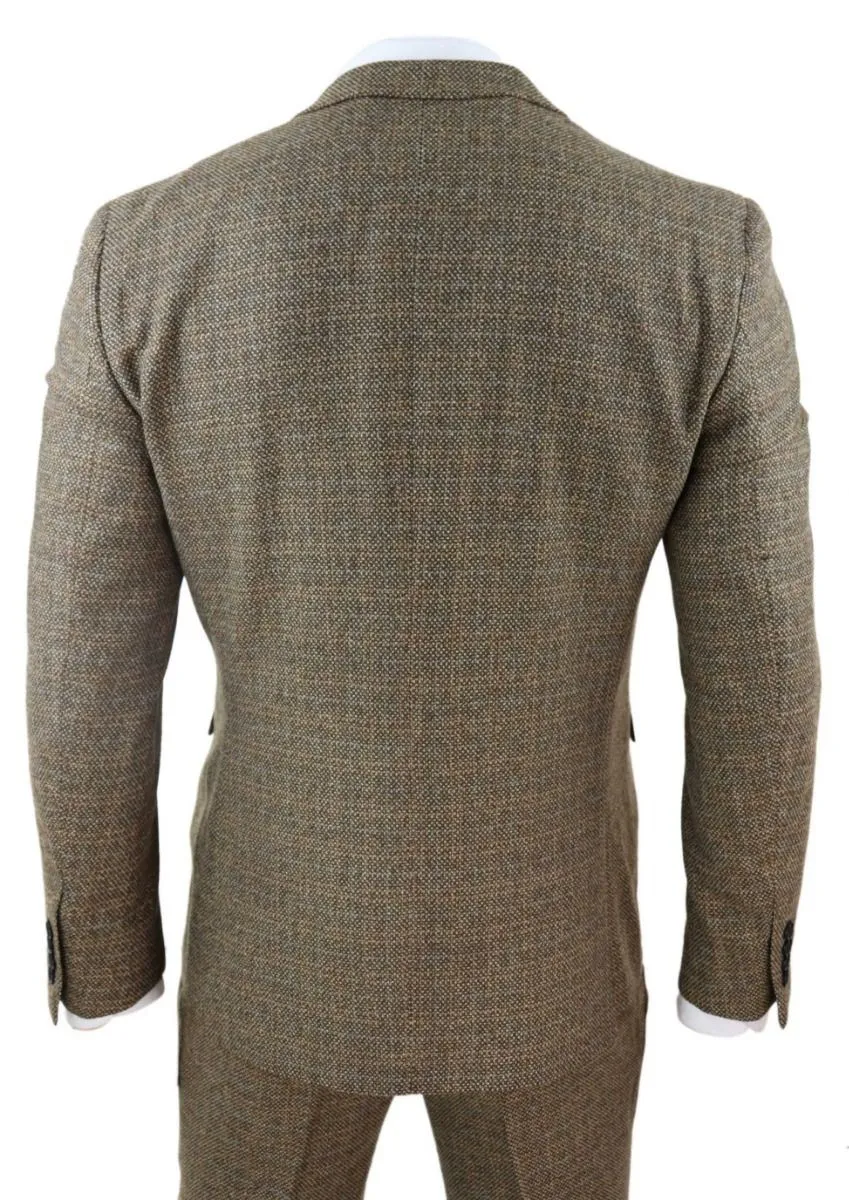 Costume vintage rétro en tweed marron à carreaux, 3 pièces pour homme
