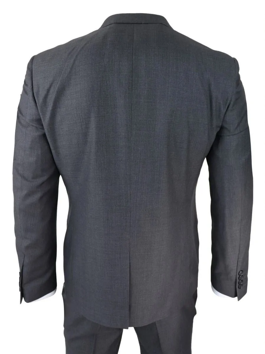 Costume rétro classique 3 pièces gris anthracite à coutures contrastées pour homme