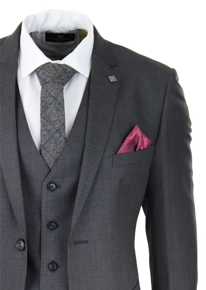 Costume rétro classique 3 pièces gris anthracite à coutures contrastées pour homme