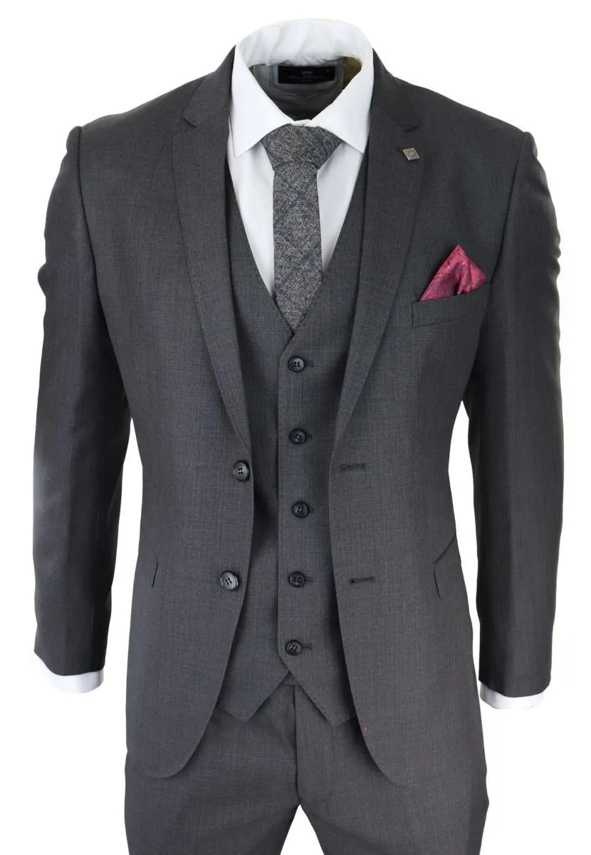 Costume rétro classique 3 pièces gris anthracite à coutures contrastées pour homme