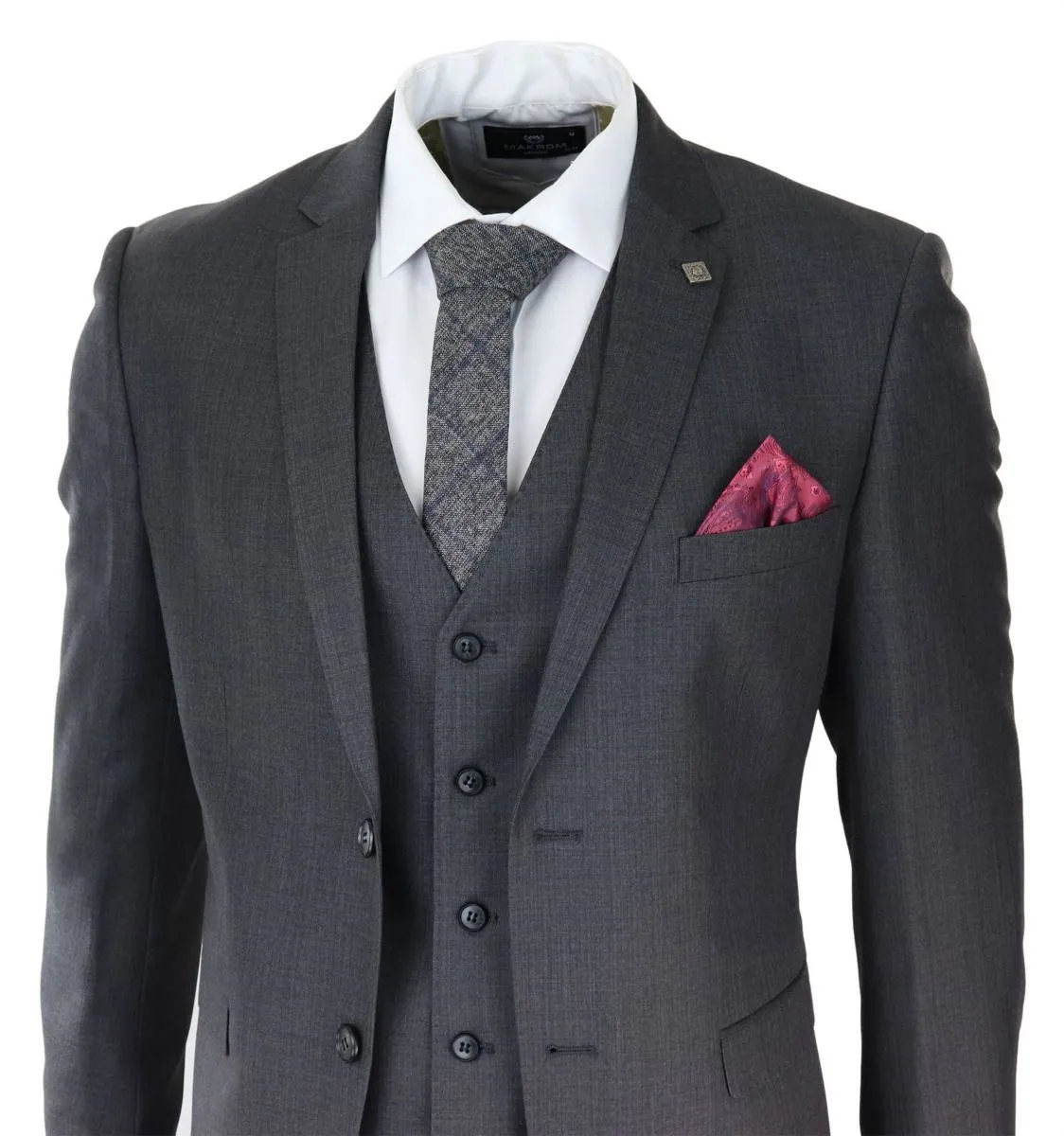 Costume rétro classique 3 pièces gris anthracite à coutures contrastées pour homme