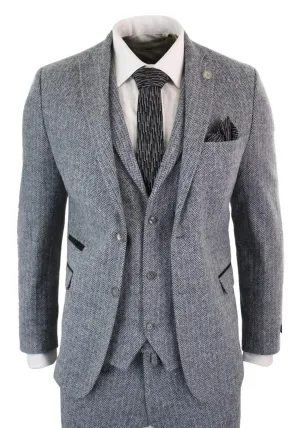 Costume trois pièces en tweed à chevrons gris pour homme
