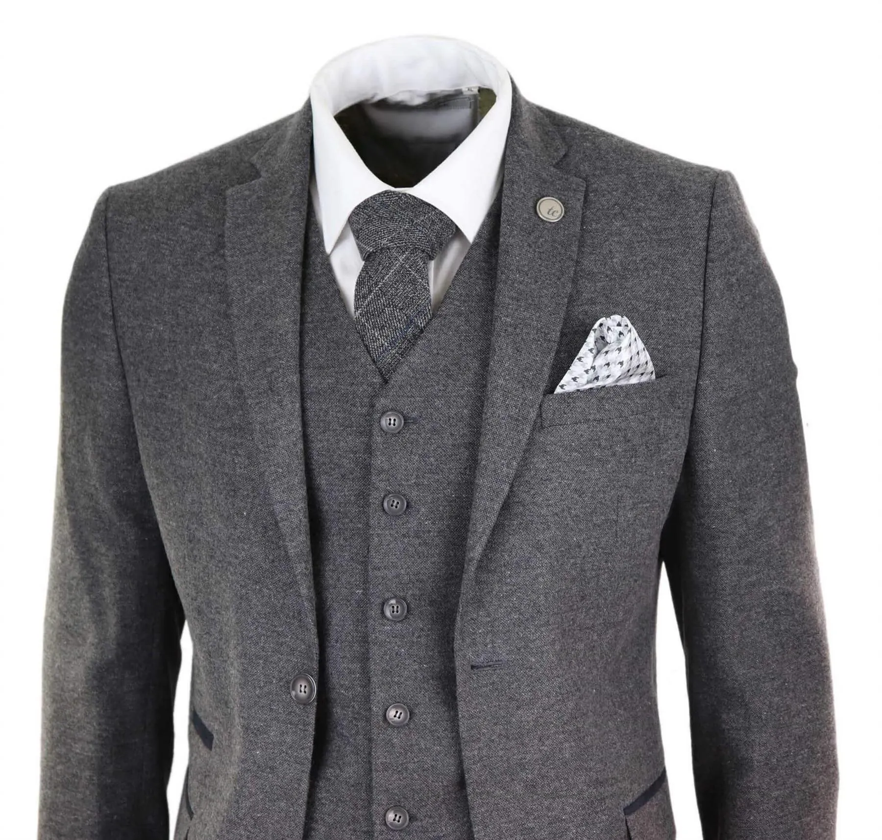 Costume vintage rétro en laine tweed gris 3 pièces pour homme