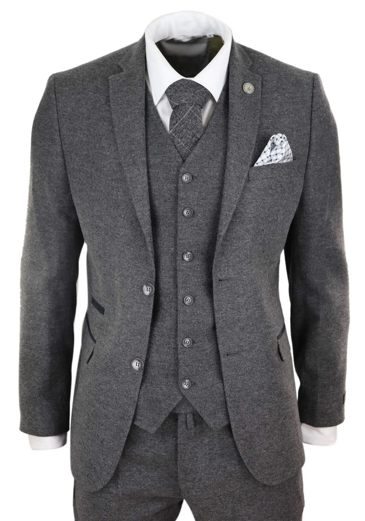 Costume vintage rétro en laine tweed gris 3 pièces pour homme