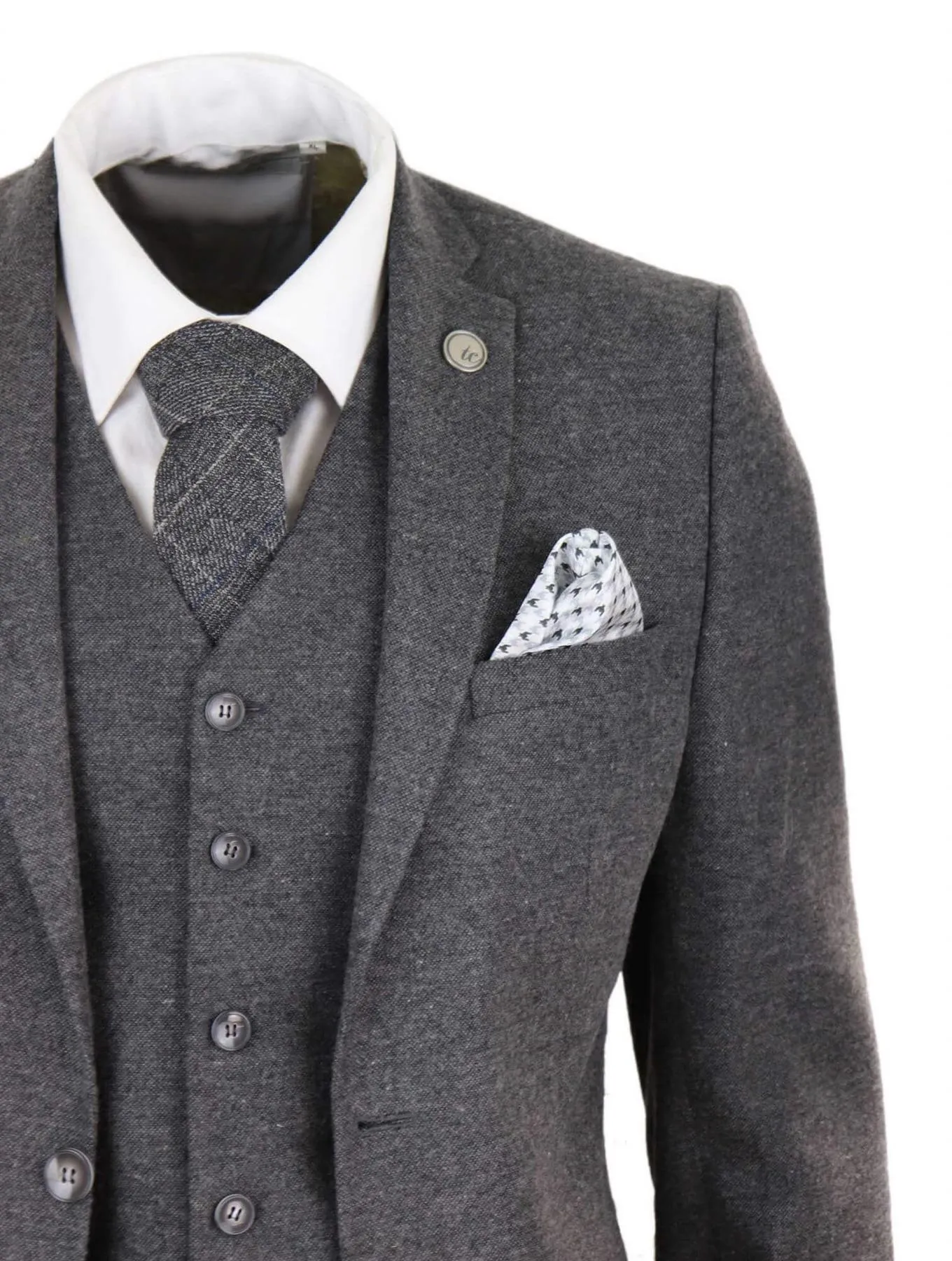 Costume vintage rétro en laine tweed gris 3 pièces pour homme