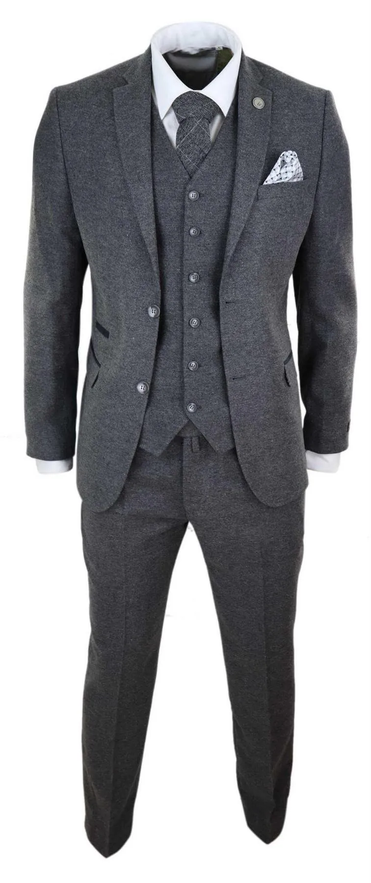 Costume vintage rétro en laine tweed gris 3 pièces pour homme