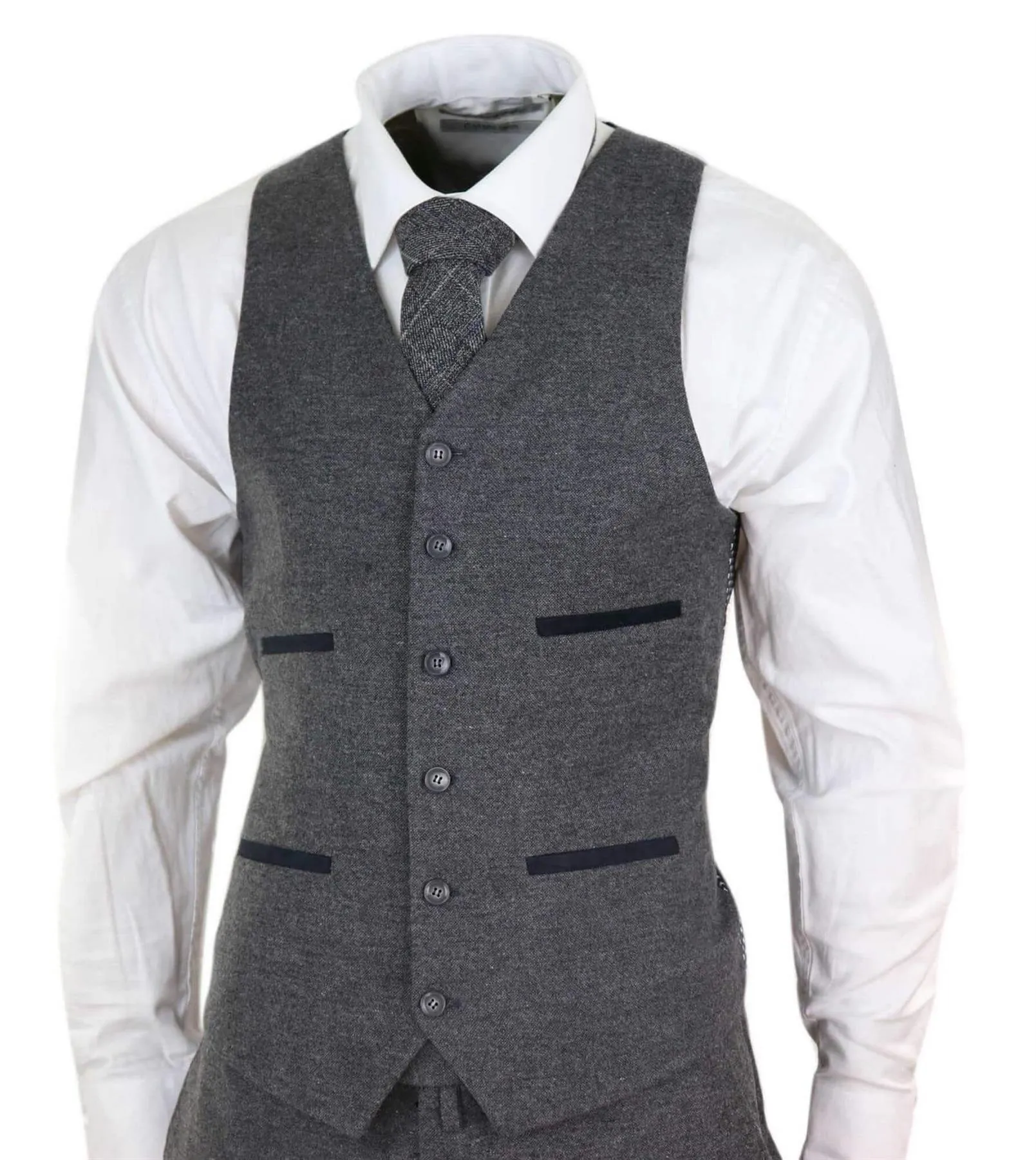 Costume vintage rétro en laine tweed gris 3 pièces pour homme