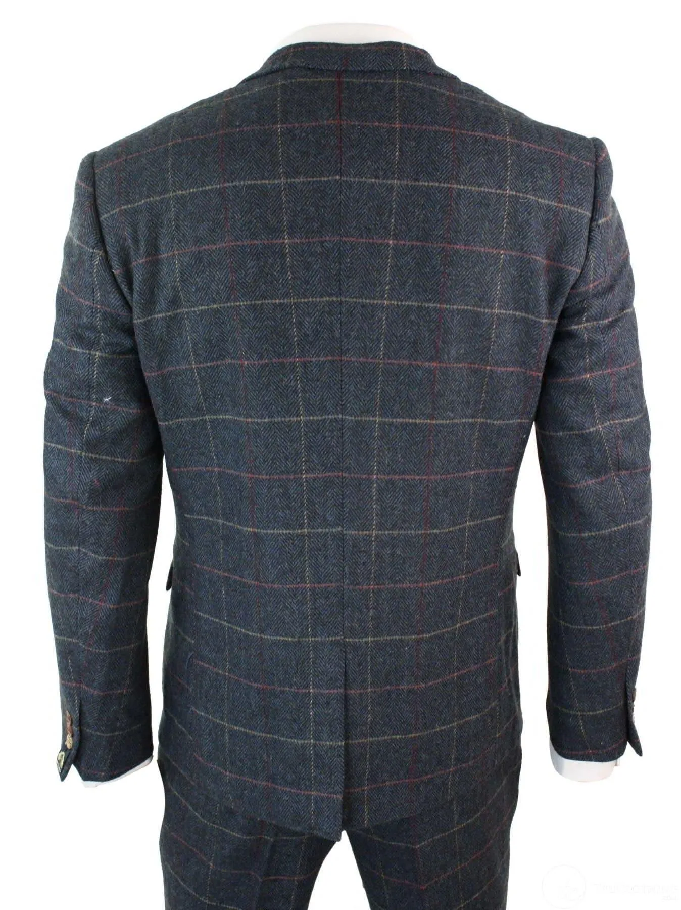 Costume vintage trois pièces en laine chinée bleu marine