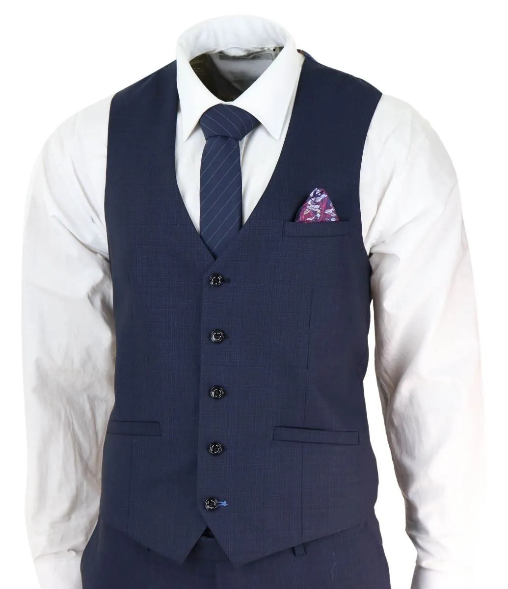 Costume classique rétro ajusté bleu marine 3 pièces pour homme