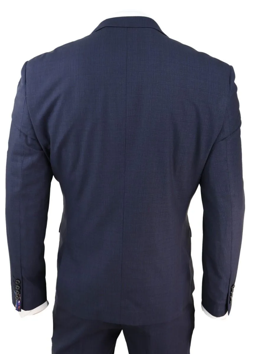 Costume classique rétro ajusté bleu marine 3 pièces pour homme