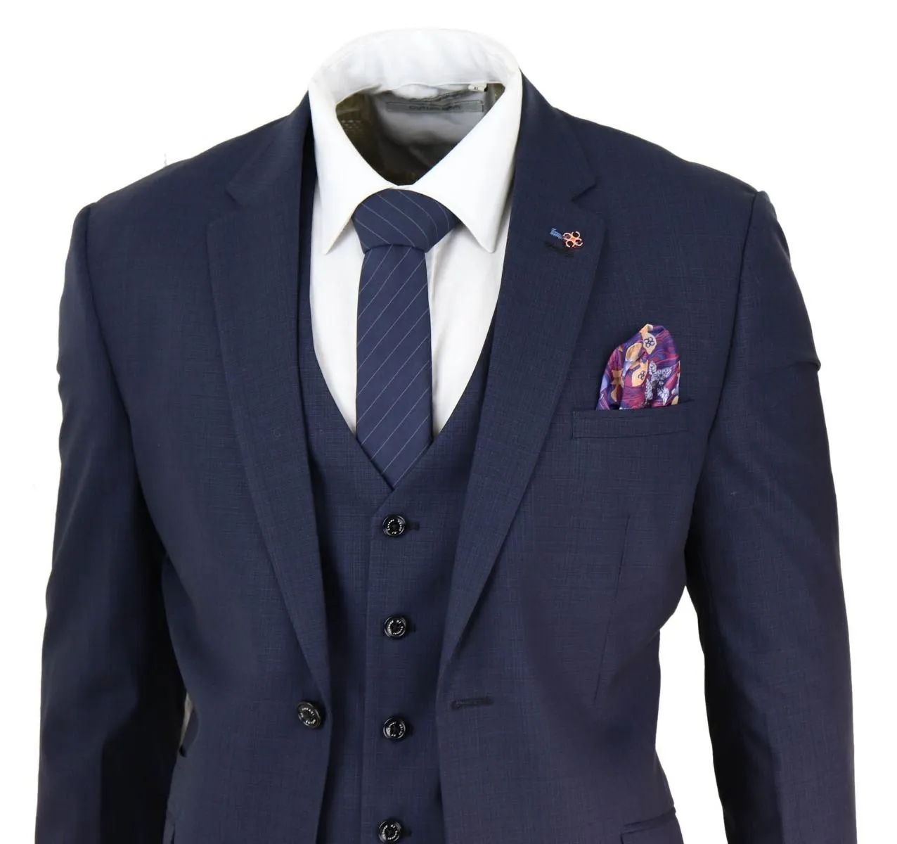 Costume classique rétro ajusté bleu marine 3 pièces pour homme