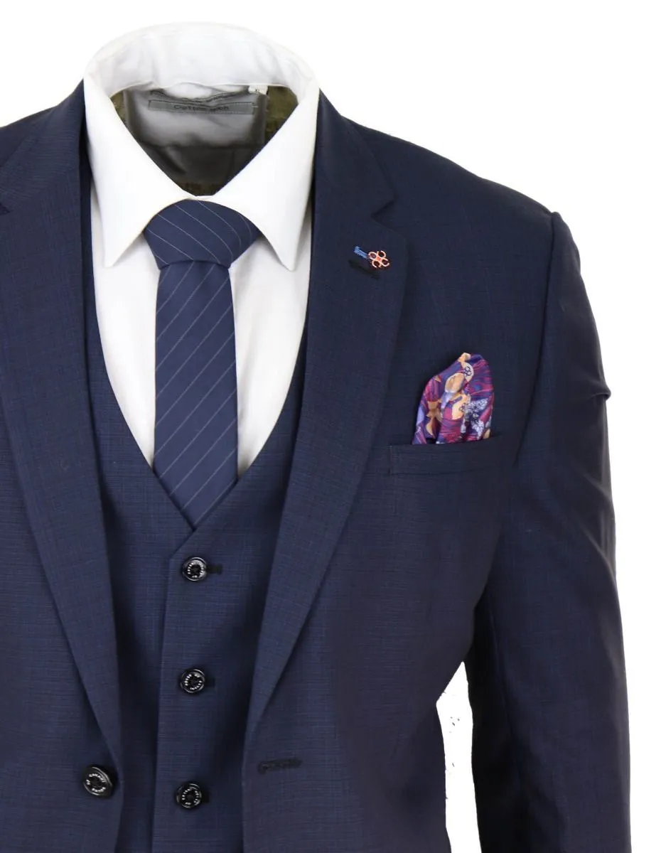 Costume classique rétro ajusté bleu marine 3 pièces pour homme