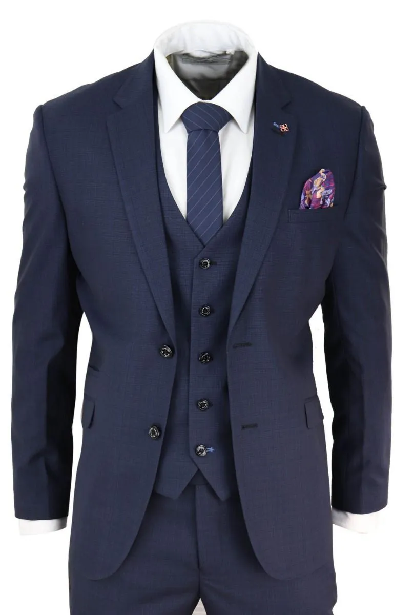 Costume classique rétro ajusté bleu marine 3 pièces pour homme