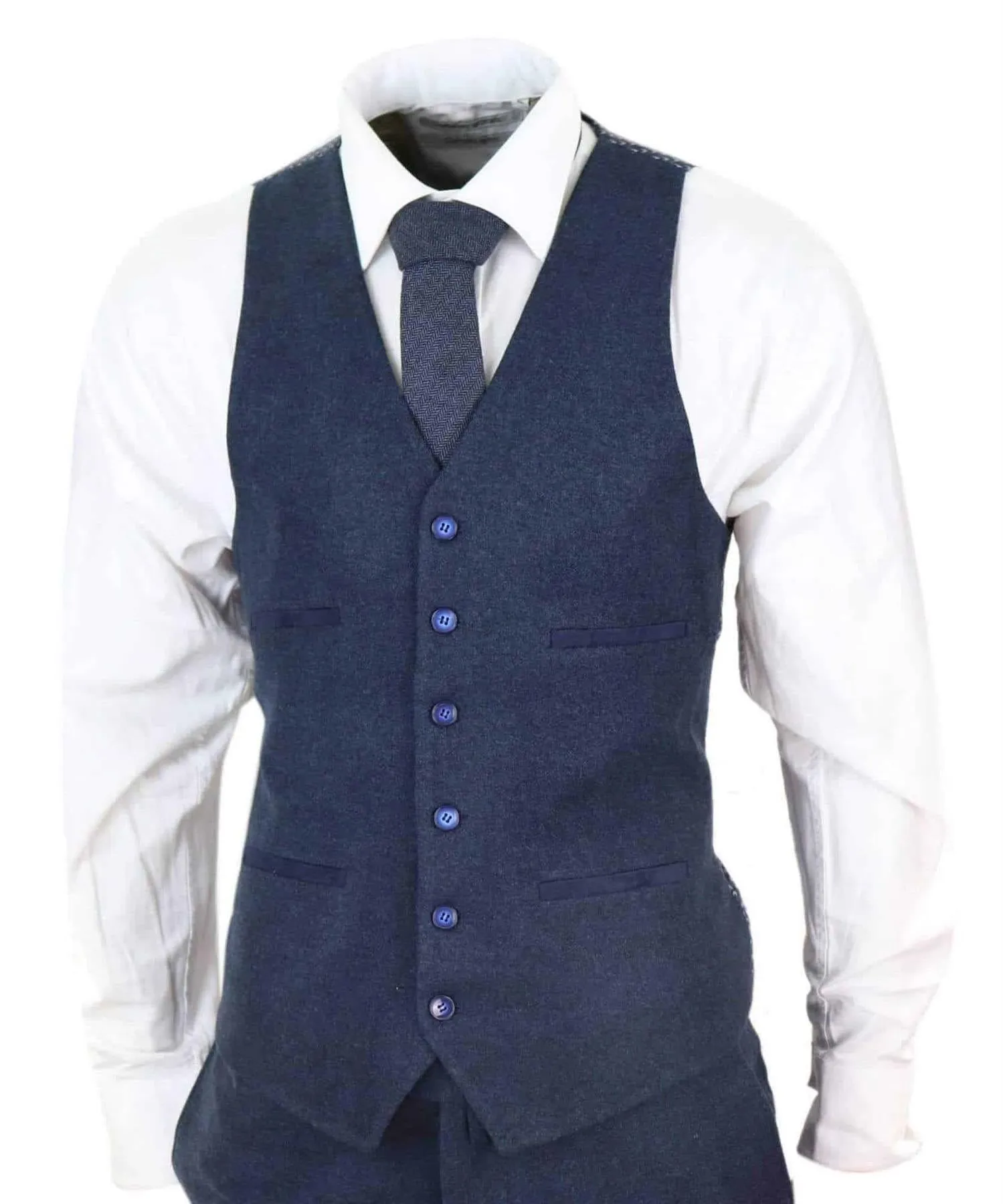 Costume vintage rétro en laine tweed bleu marine 3 pièces pour homme