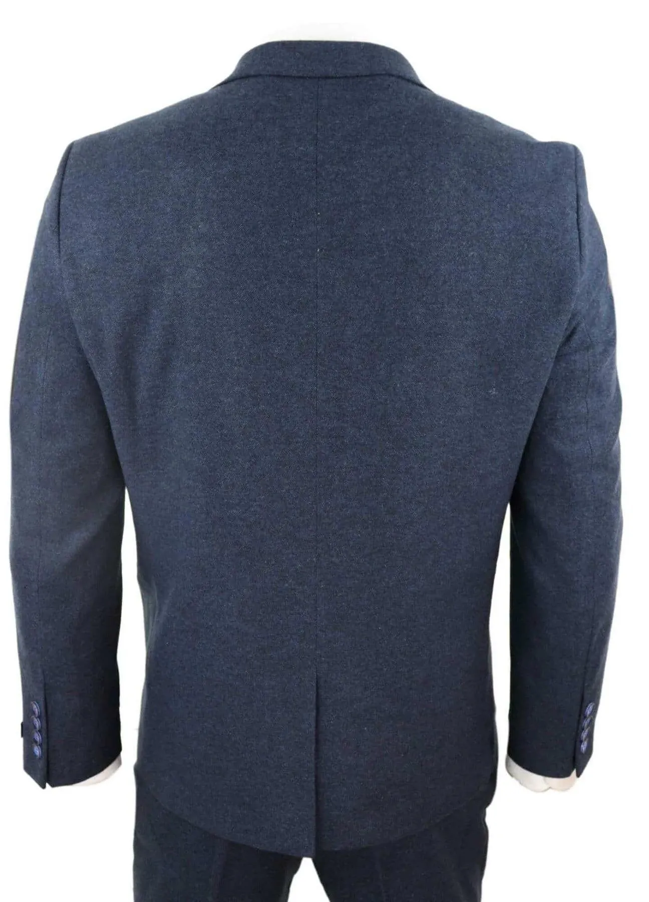 Costume vintage rétro en laine tweed bleu marine 3 pièces pour homme