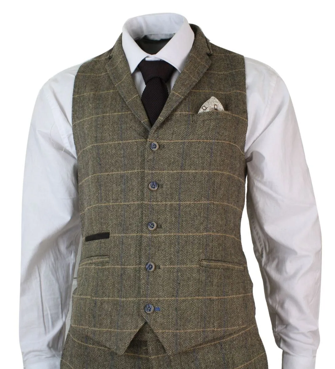 Costume vintage classique en tweed à chevrons marron beige 3 pièces pour homme