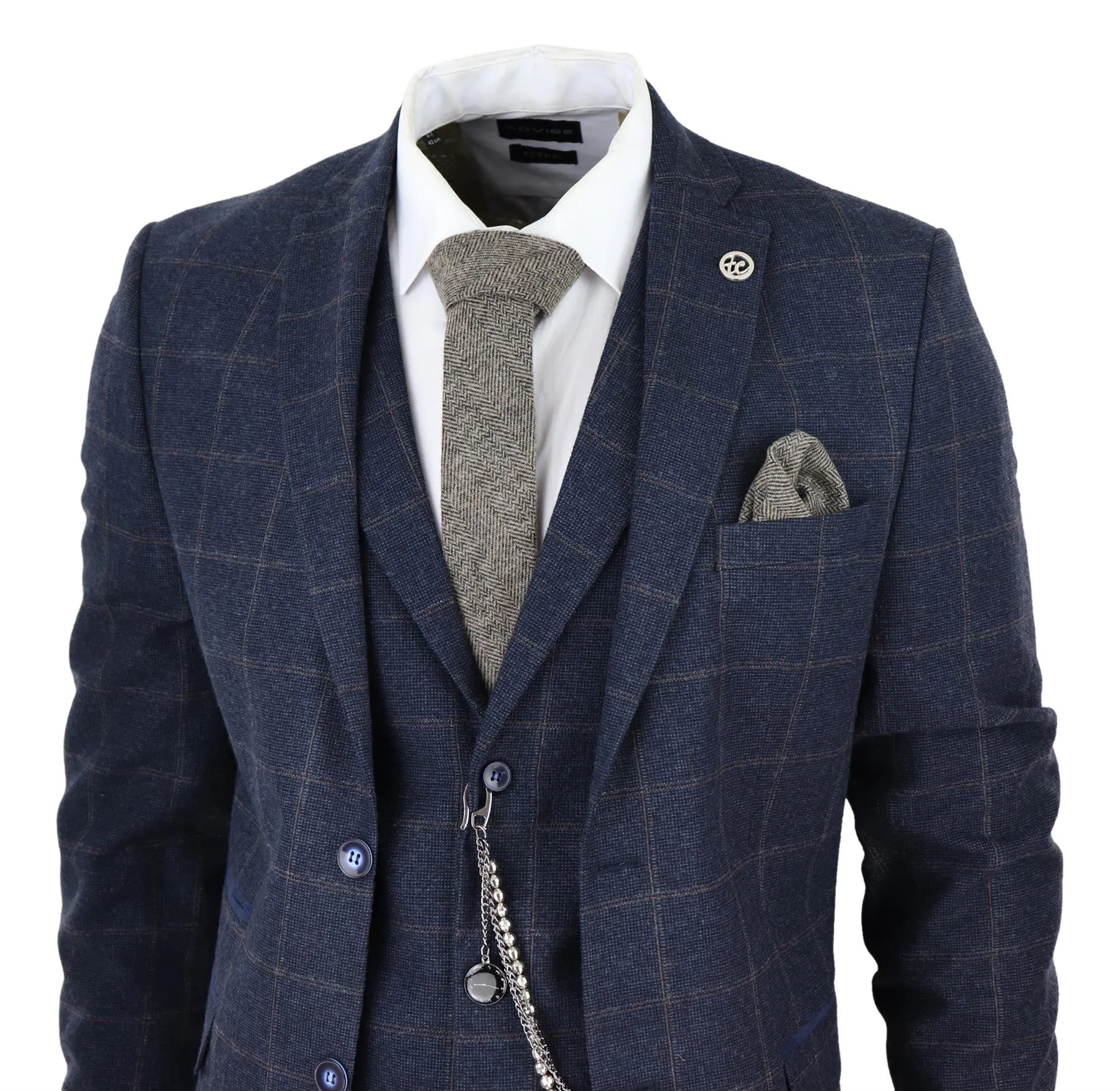 Costume Homme 3 Pièces Laine Bleu Marine Tweed à Carreaux Style Peaky Blinders Années 1920 Gatsby Formel