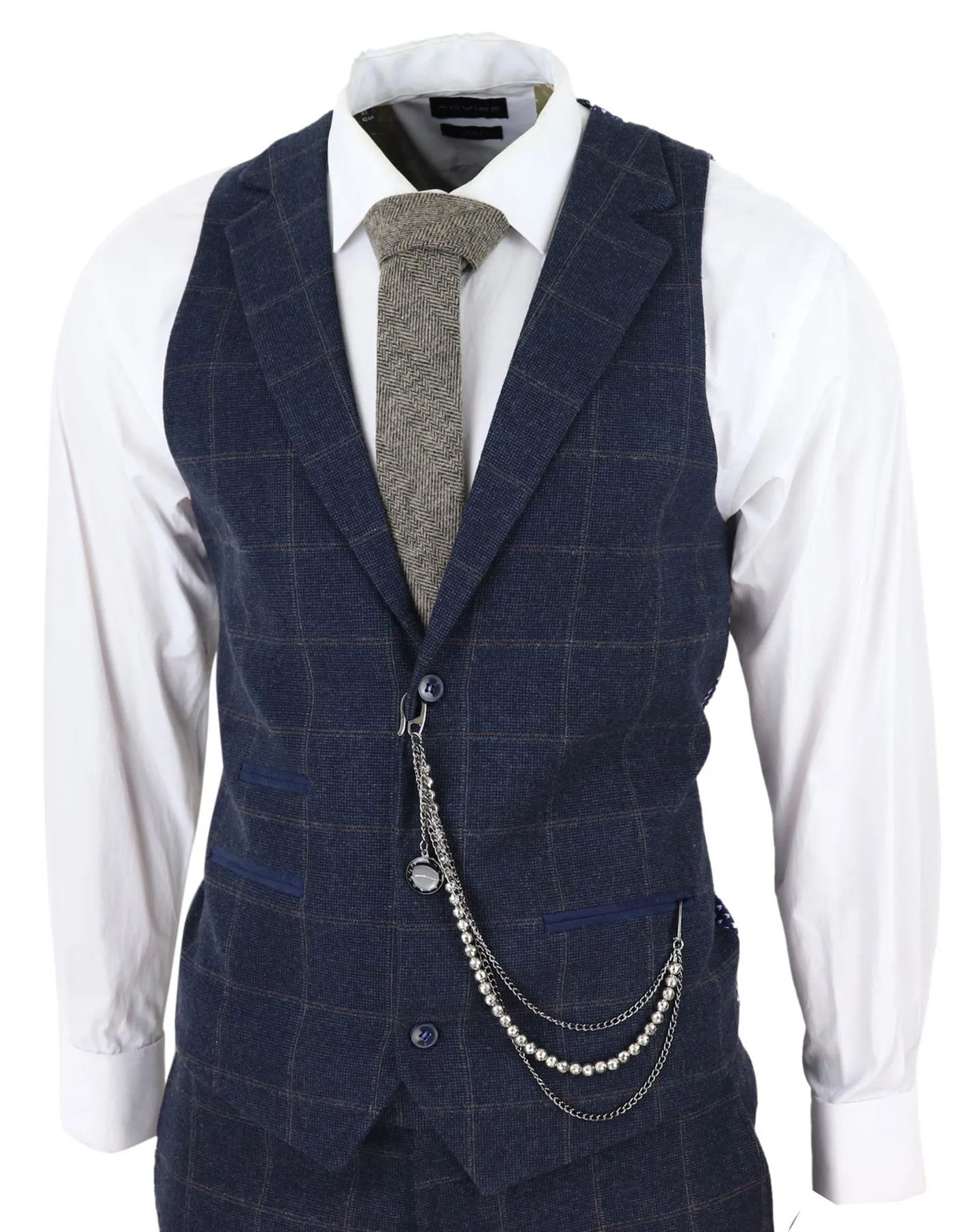 Costume Homme 3 Pièces Laine Bleu Marine Tweed à Carreaux Style Peaky Blinders Années 1920 Gatsby Formel