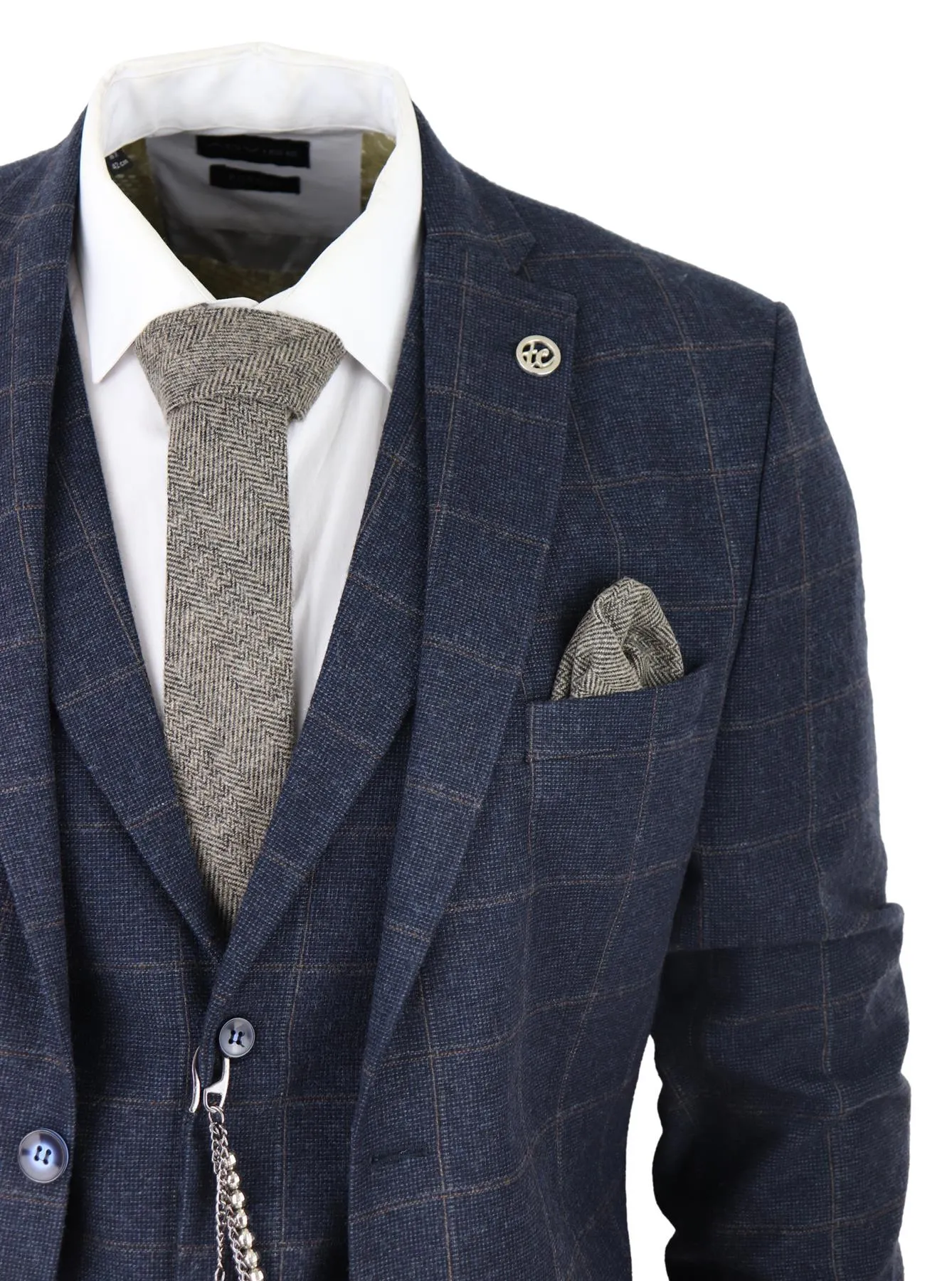 Costume Homme 3 Pièces Laine Bleu Marine Tweed à Carreaux Style Peaky Blinders Années 1920 Gatsby Formel