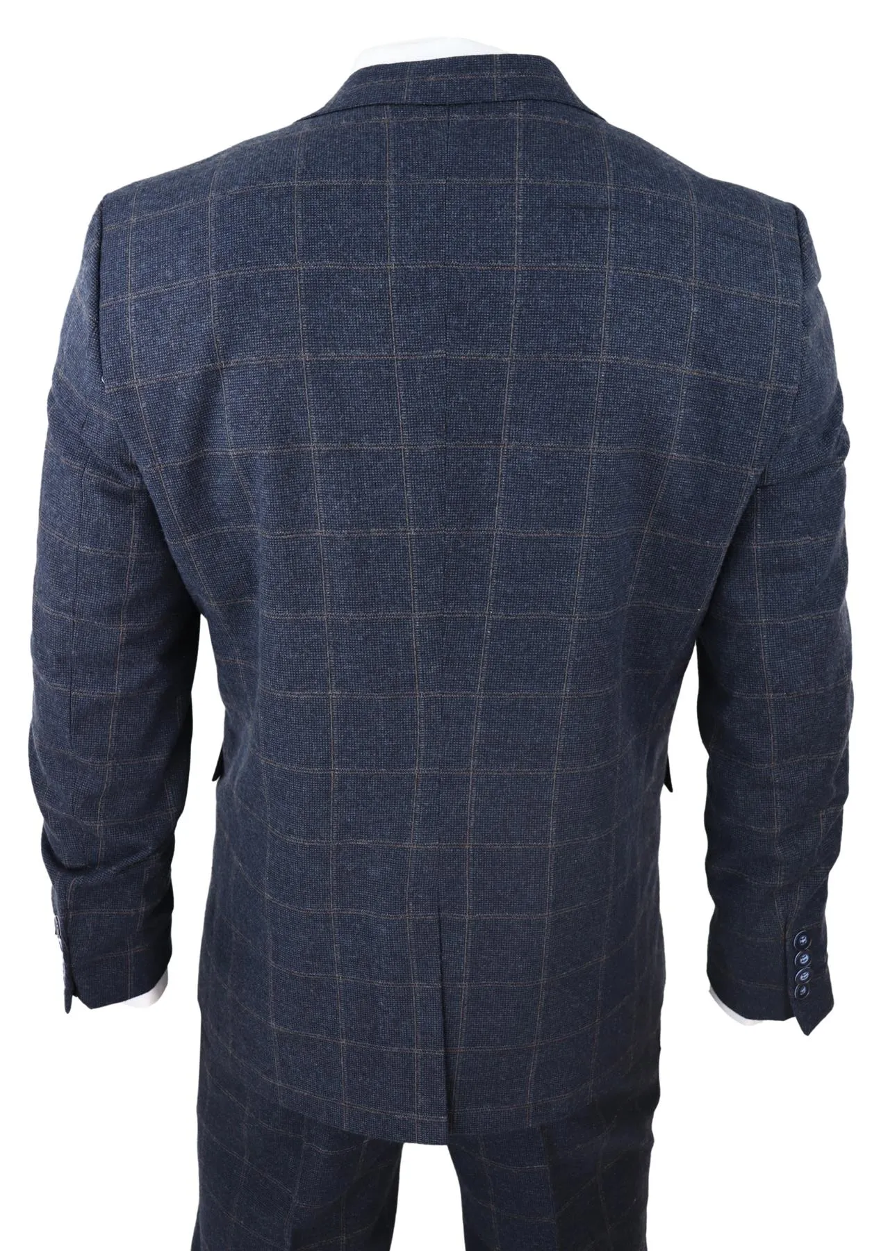Costume Homme 3 Pièces Laine Bleu Marine Tweed à Carreaux Style Peaky Blinders Années 1920 Gatsby Formel