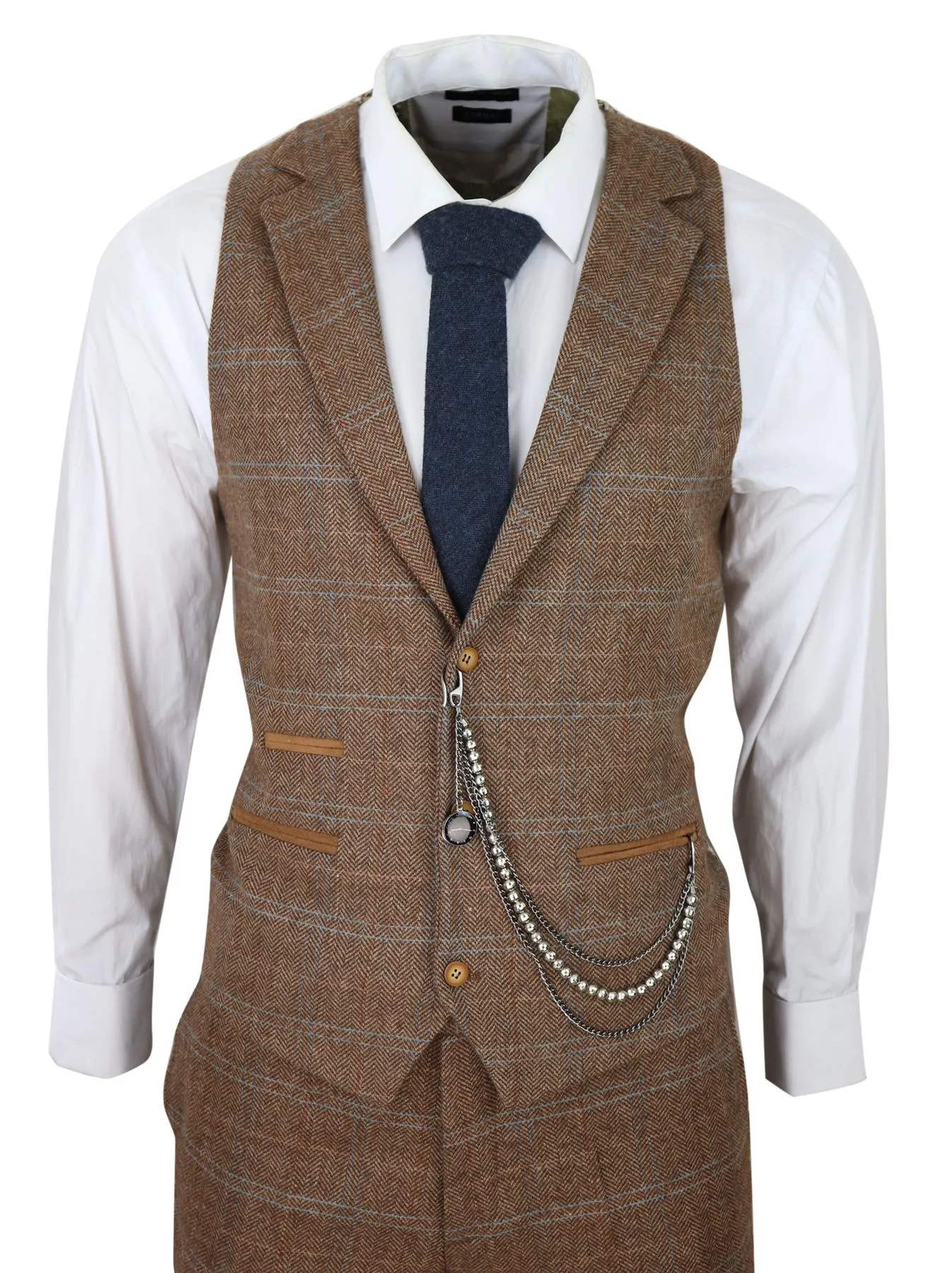 Costume en laine 3 pièces marron chêne à motif chevron style Peaky Blinders Gatsby