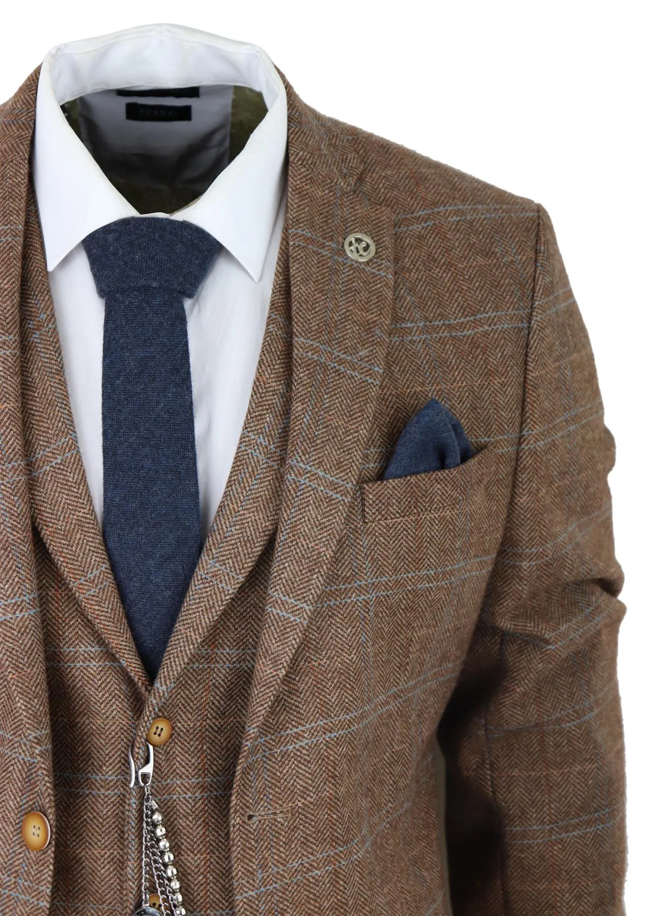 Costume en laine 3 pièces marron chêne à motif chevron style Peaky Blinders Gatsby