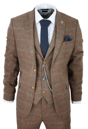 Costume en laine 3 pièces marron chêne à motif chevron style Peaky Blinders Gatsby