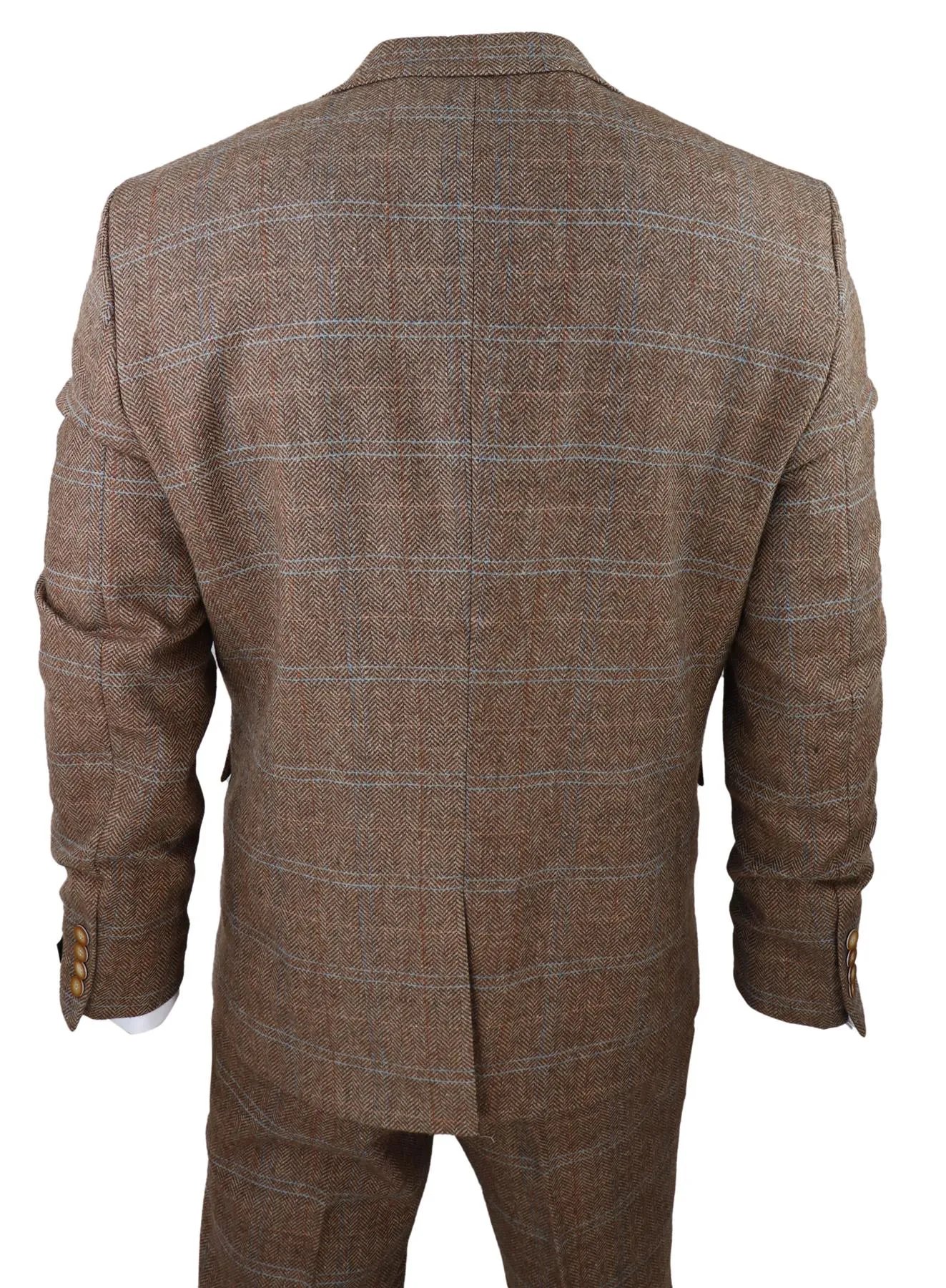 Costume en laine 3 pièces marron chêne à motif chevron style Peaky Blinders Gatsby