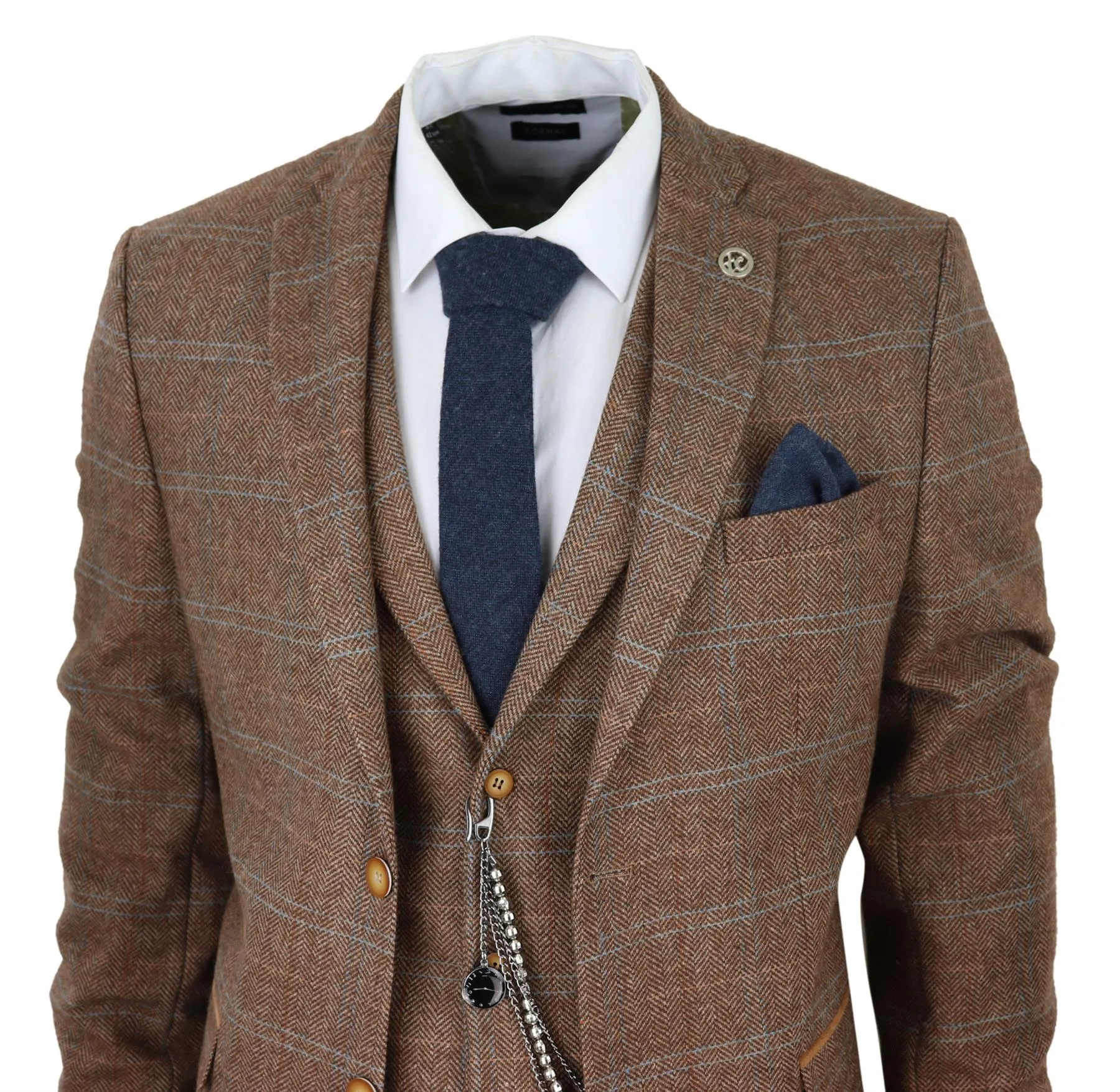 Costume en laine 3 pièces marron chêne à motif chevron style Peaky Blinders Gatsby