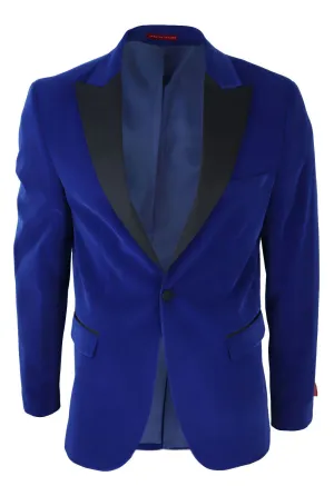 Veste de smoking en velours bleu pour homme