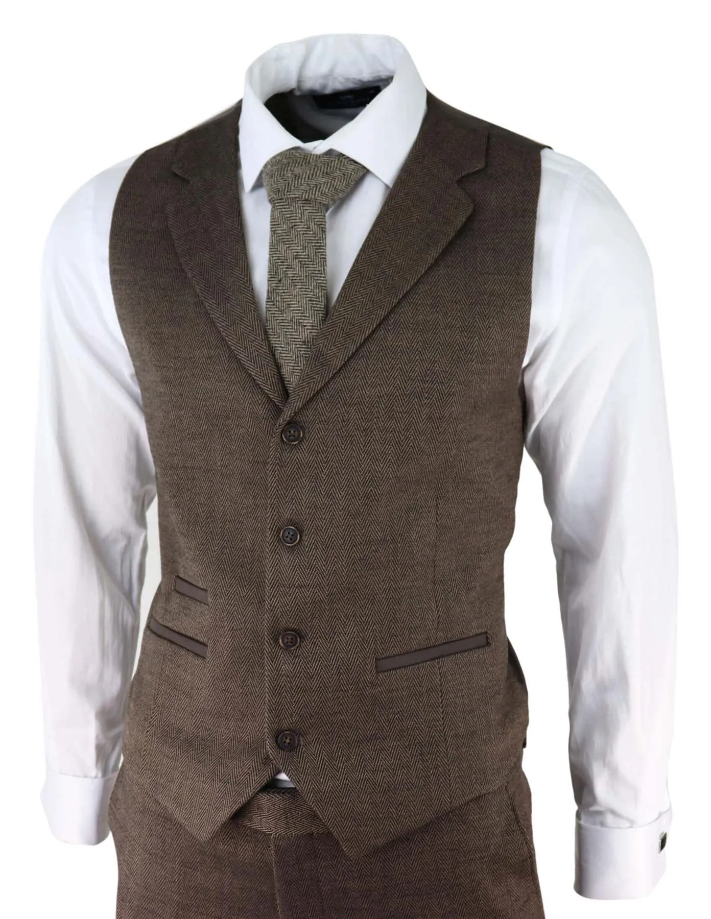 Costume 3 pièces en tweed à chevrons marron pour homme - Style sur mesure classique Peaky Blinders