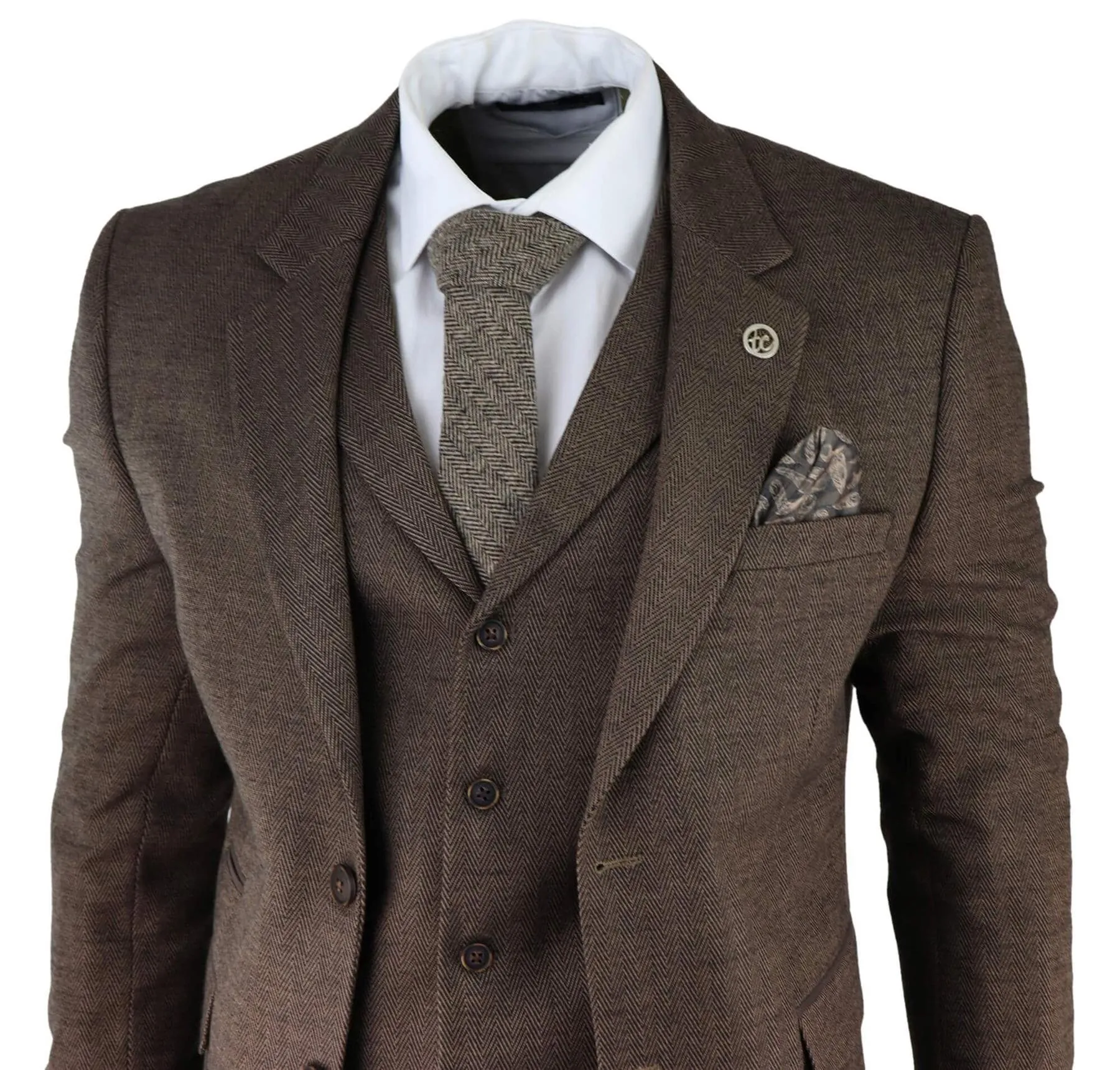 Costume 3 pièces en tweed à chevrons marron pour homme - Style sur mesure classique Peaky Blinders