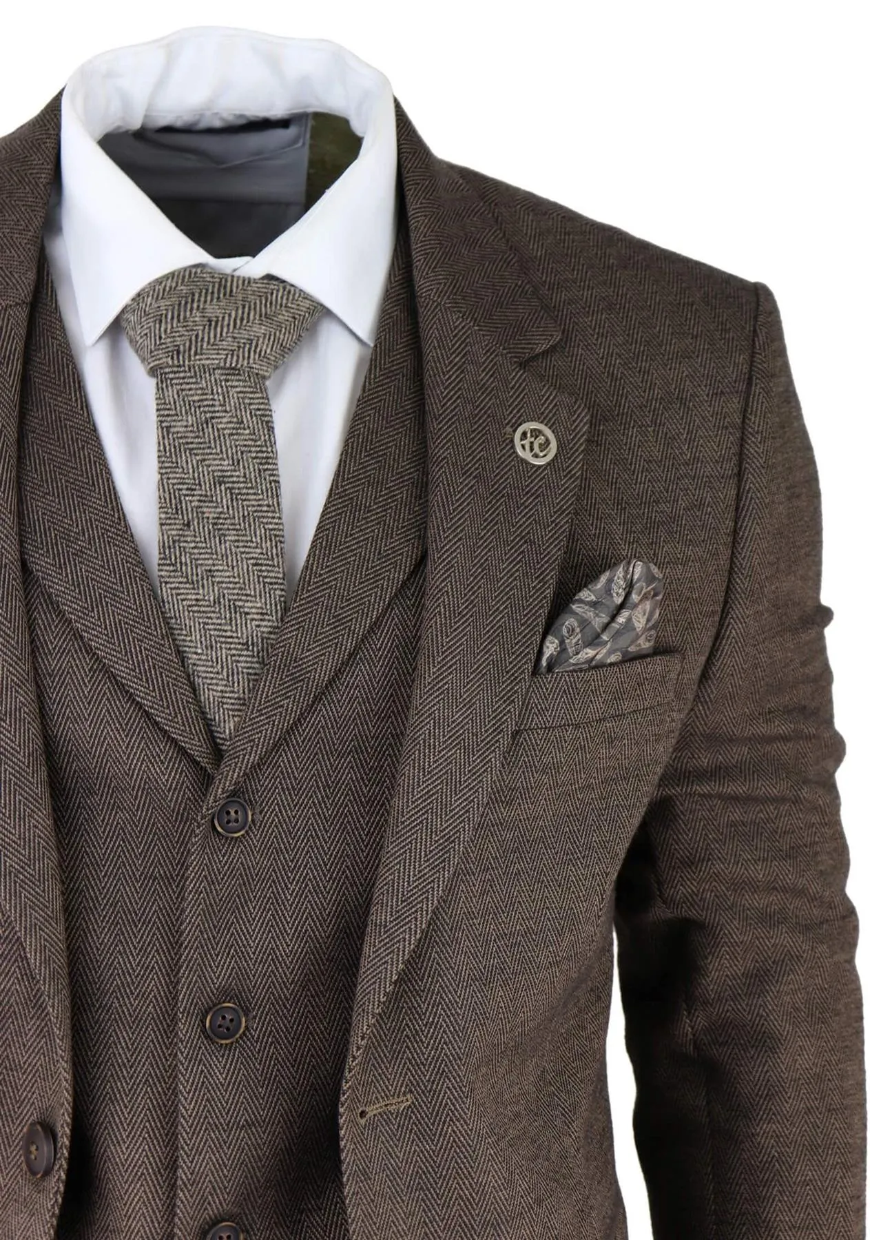 Costume 3 pièces en tweed à chevrons marron pour homme - Style sur mesure classique Peaky Blinders