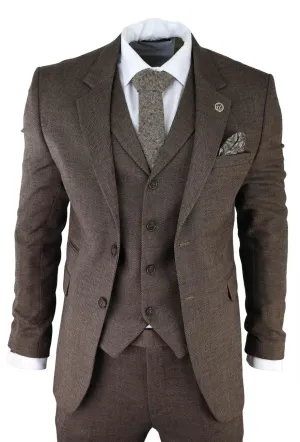 Costume 3 pièces en tweed à chevrons marron pour homme - Style sur mesure classique Peaky Blinders