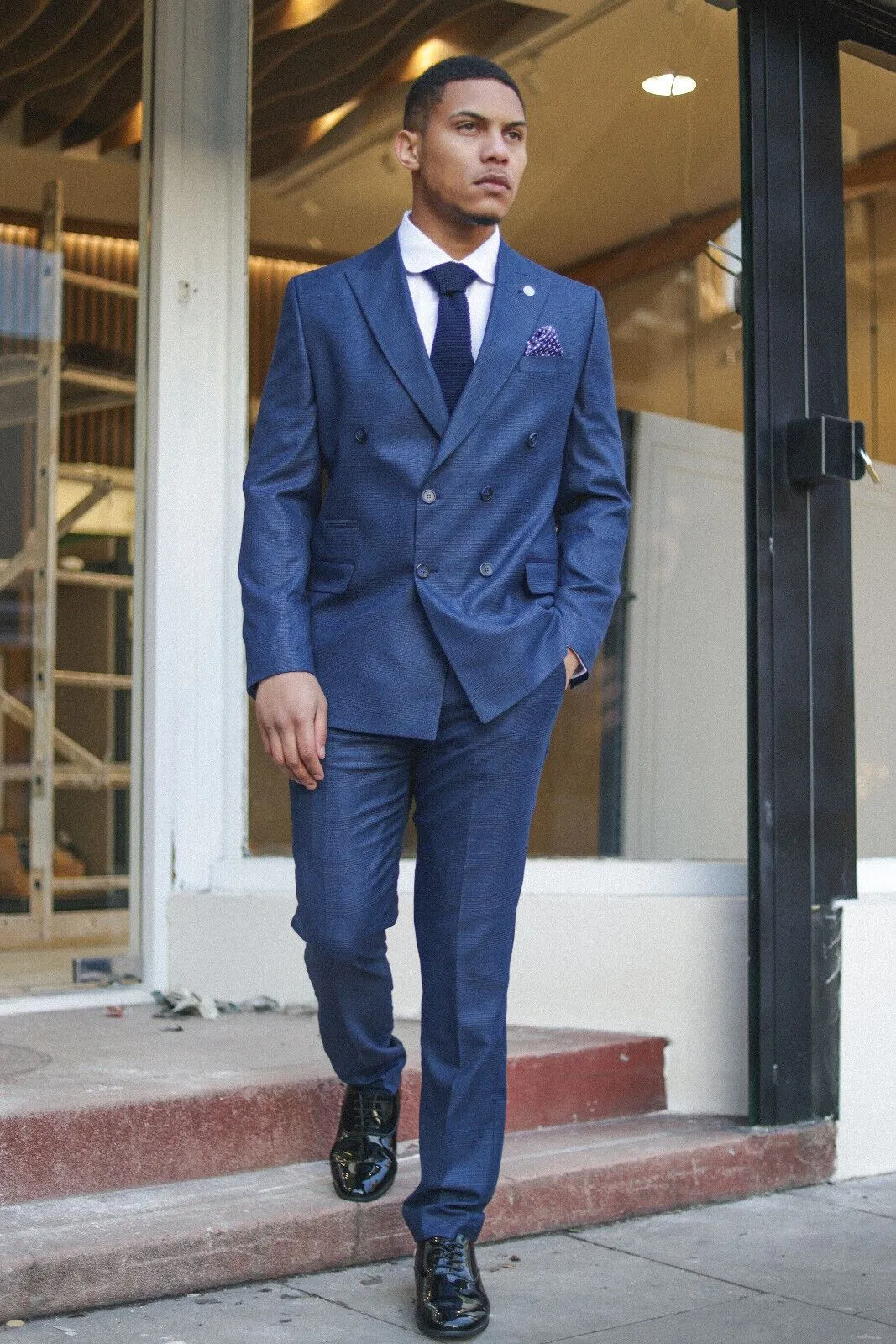 Costume homme bleu classique à double boutonnage 2 pièces