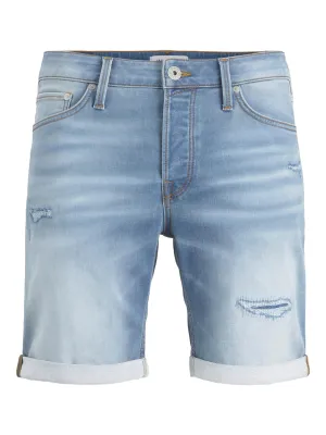 Short en denim lavé brodé pour homme, Bleu clair