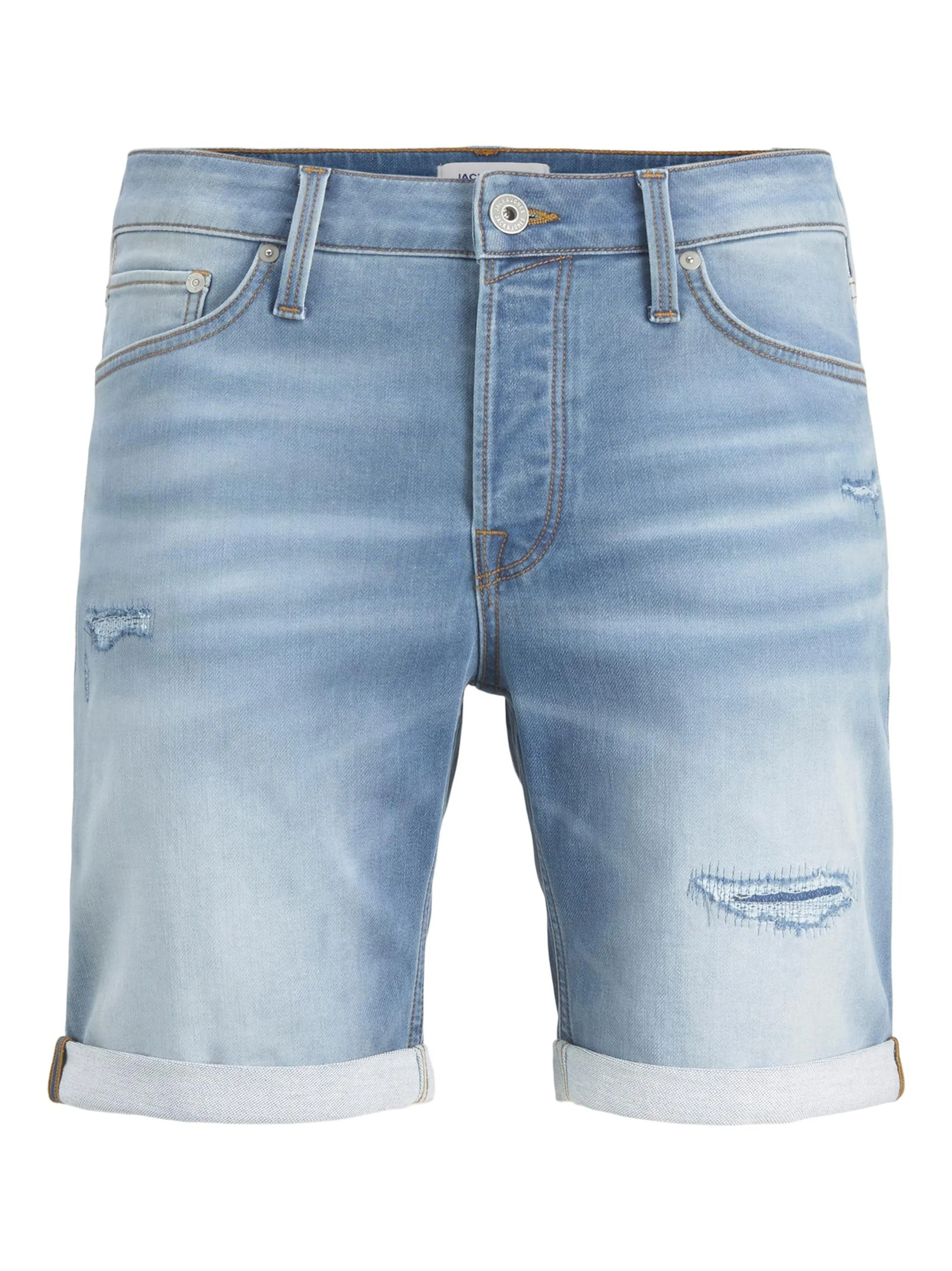 Short en denim lavé brodé pour homme, Bleu clair