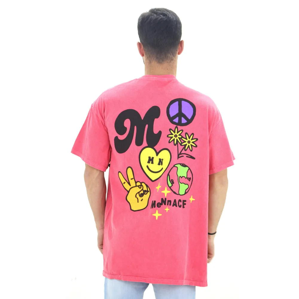 T-shirt décontracté à motifs avant et arrière pour homme, Rose