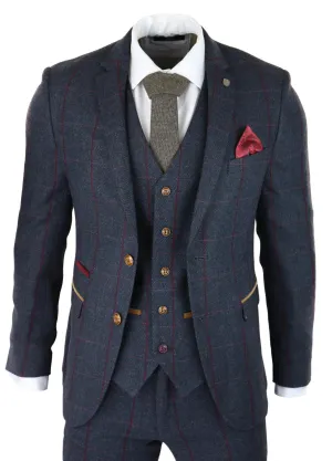 Costume 3 pièces en tweed chevron bleu marine pour homme - Style Peaky Blinders des années 1920 - Coupe ajustée