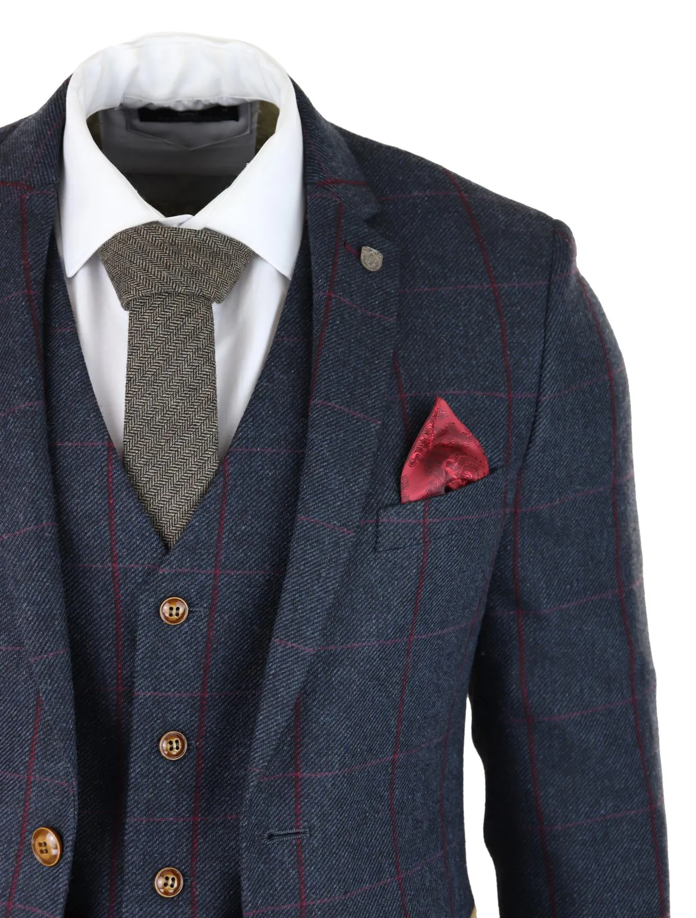 Costume 3 pièces en tweed chevron bleu marine pour homme - Style Peaky Blinders des années 1920 - Coupe ajustée