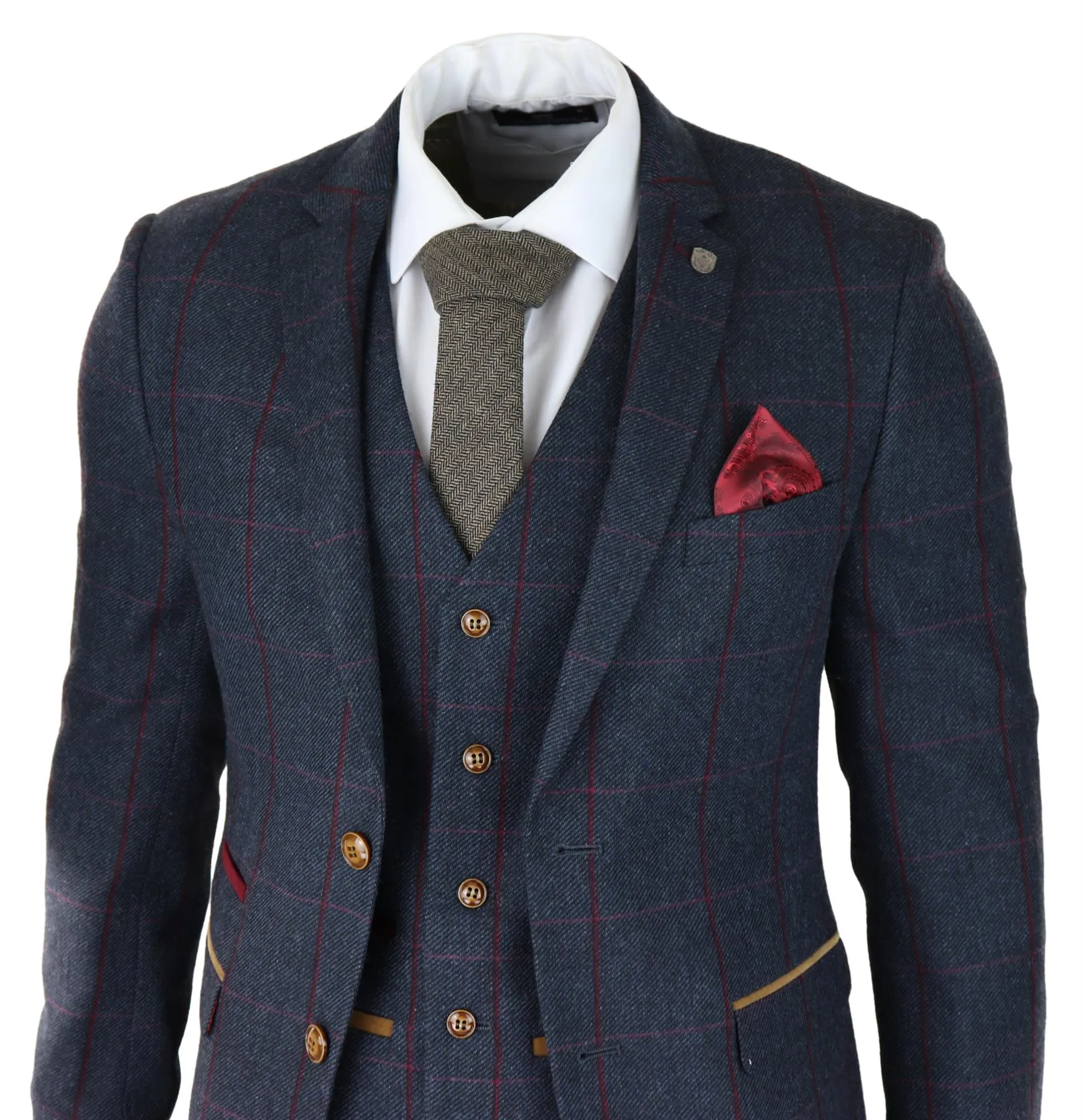 Costume 3 pièces en tweed chevron bleu marine pour homme - Style Peaky Blinders des années 1920 - Coupe ajustée