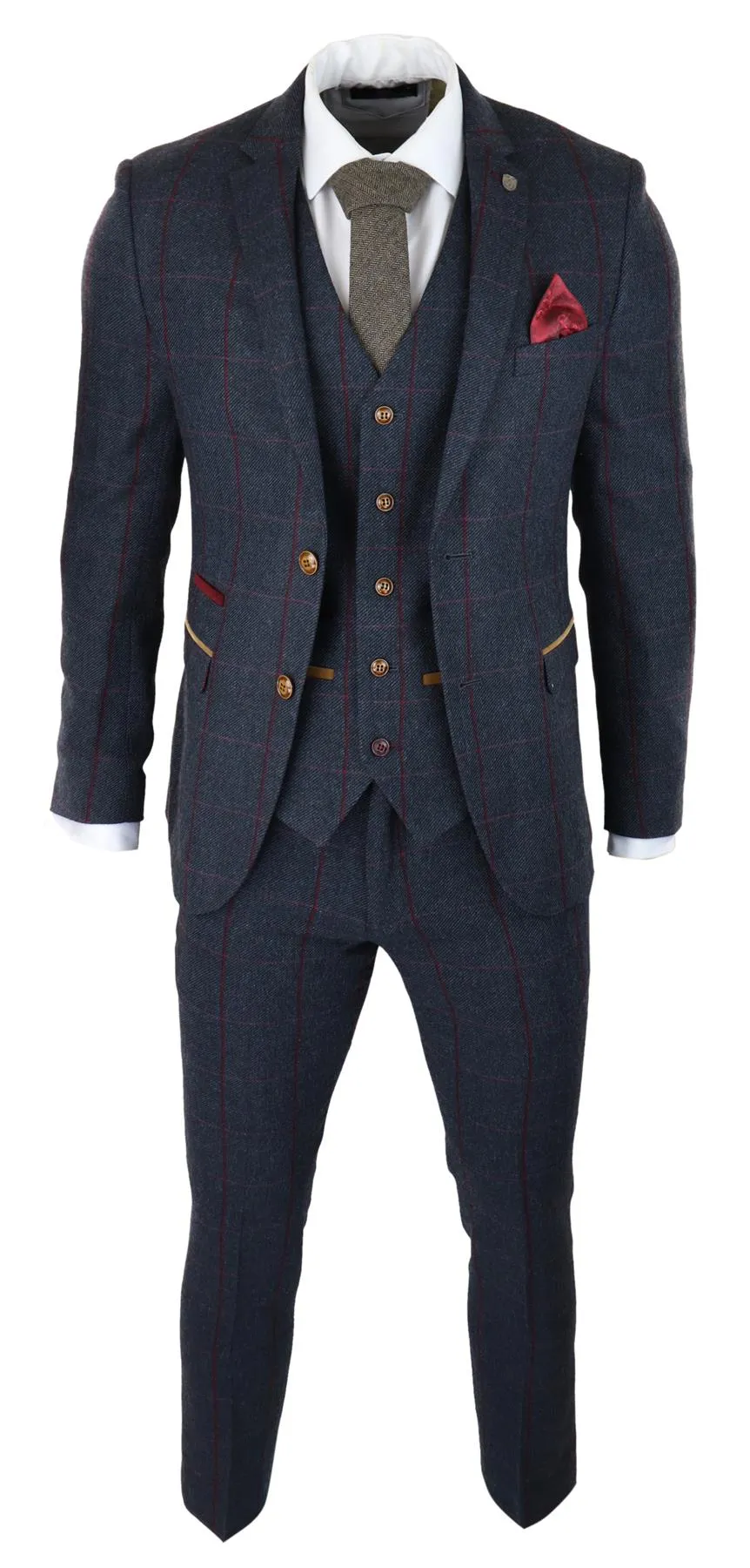 Costume 3 pièces en tweed chevron bleu marine pour homme - Style Peaky Blinders des années 1920 - Coupe ajustée