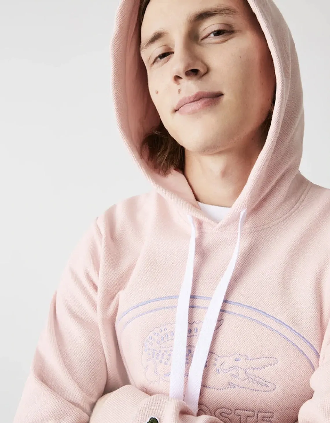 Pull à capuche brodé logo en piqué polaire rose clair pour hommes Patagonia