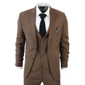 Costume 3 pièces classique uni marron IM1 pour homme