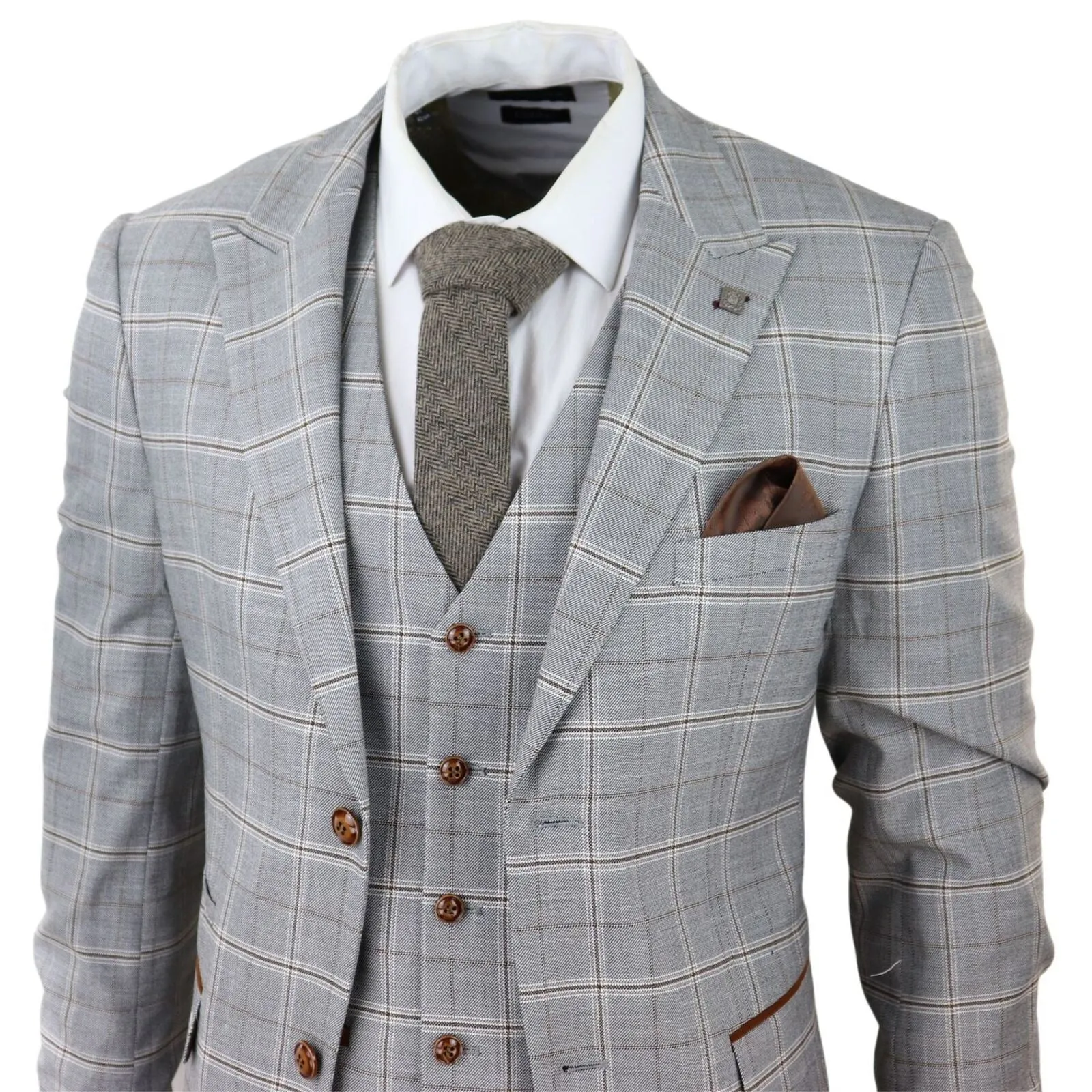 Costume trois pièces gris clair pour homme, ajusté sur mesure avec garnitures en velours