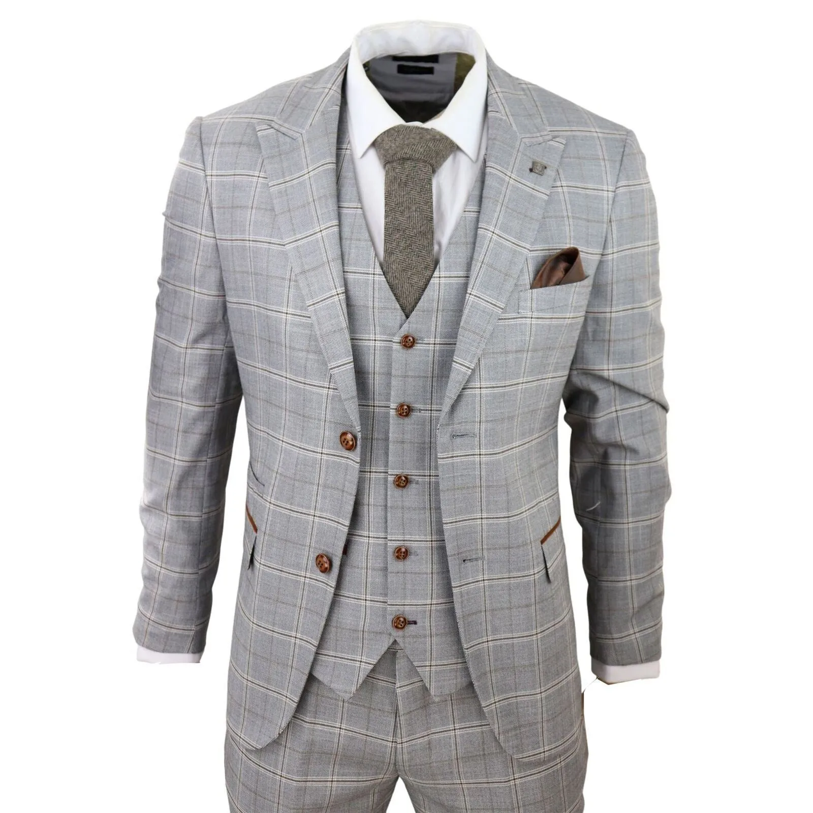 Costume trois pièces gris clair pour homme, ajusté sur mesure avec garnitures en velours
