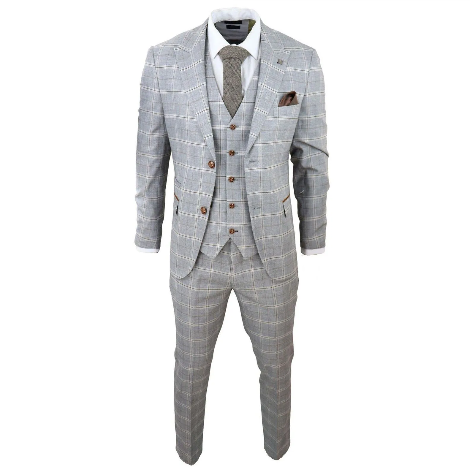 Costume trois pièces gris clair pour homme, ajusté sur mesure avec garnitures en velours