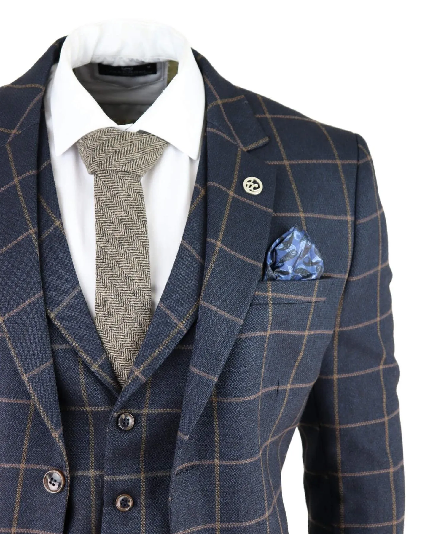 Costume trois pièces en tweed bleu marine à carreaux pour homme, style Peaky Blinders, coupe ajustée des années 1920 Gatsby