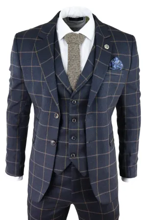 Costume trois pièces en tweed bleu marine à carreaux pour homme, style Peaky Blinders, coupe ajustée des années 1920 Gatsby