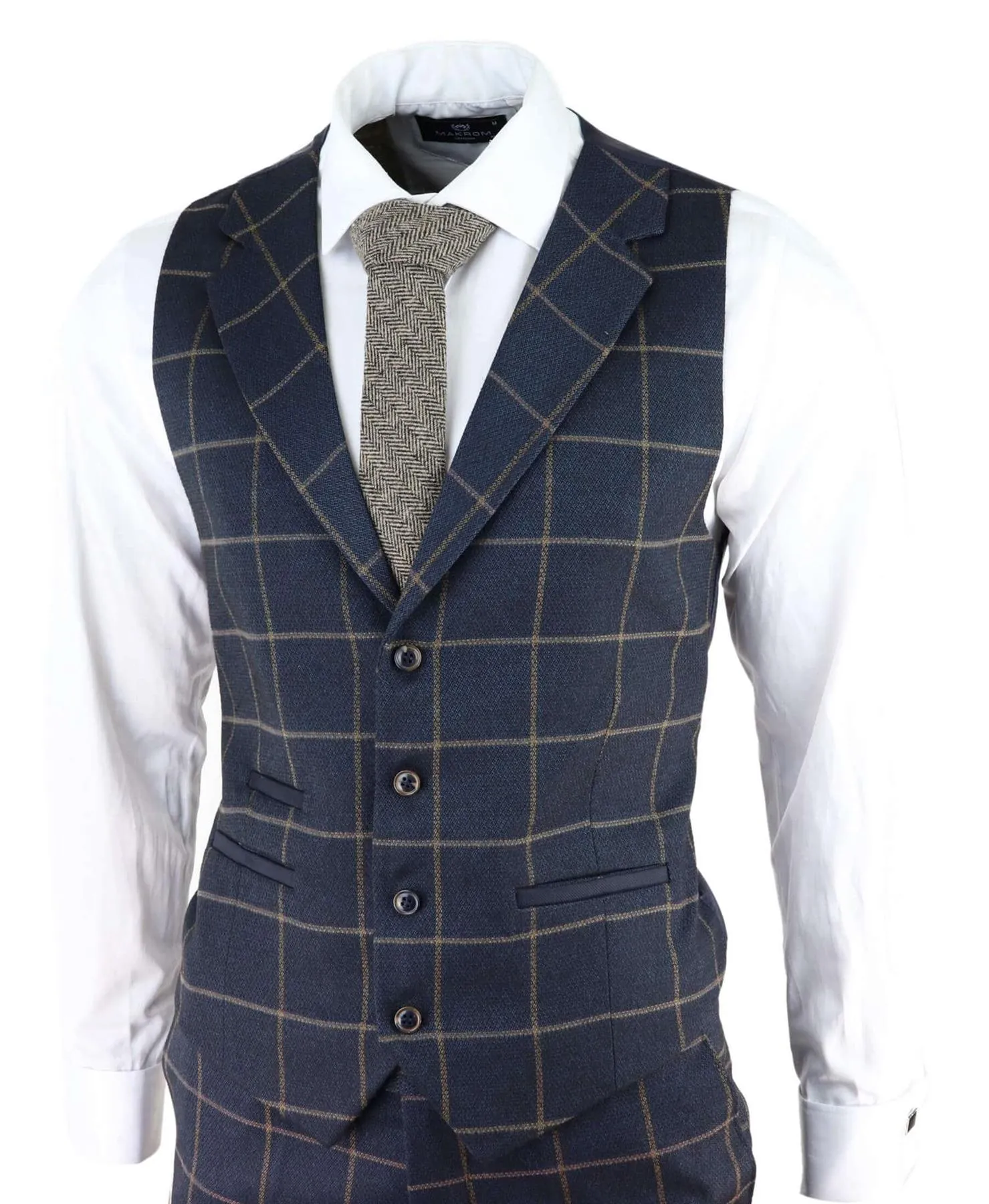 Costume trois pièces en tweed bleu marine à carreaux pour homme, style Peaky Blinders, coupe ajustée des années 1920 Gatsby